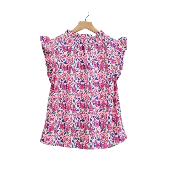 Anthropologie THML Floral Cap Flutter Sleeve Colorful Ruffle Floral Preppy M - Picture 2 of 7